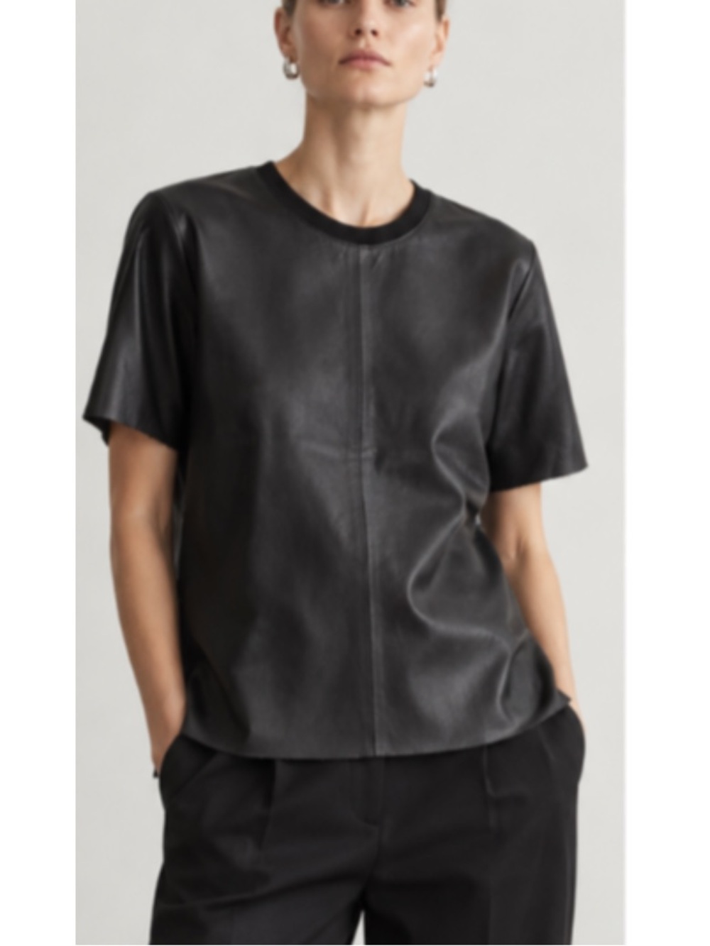 COS Black Leather Short Sleeve Top Size Medium